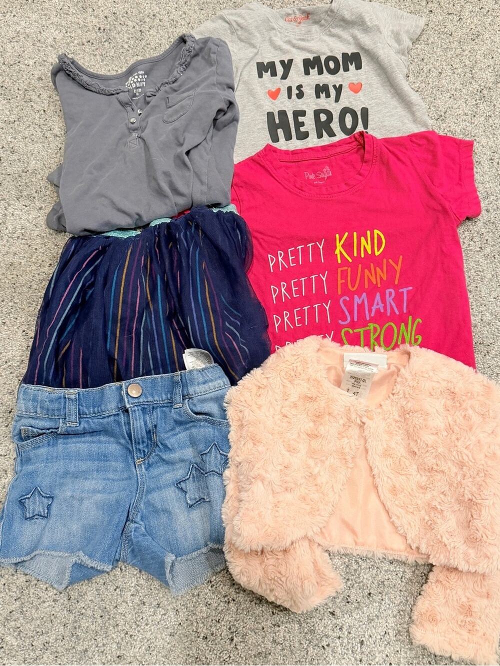 Girls 4T bundle back to school clothes skirt, short, shirt long sleeve, bolero